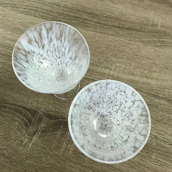 Anthropologie White and Gray Speckled Glass Goblets - Picture 2 of 3